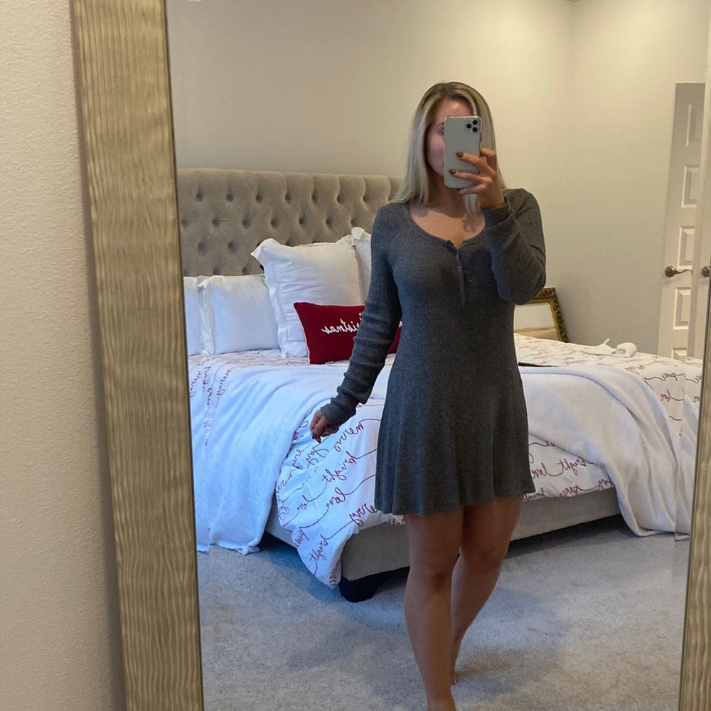 Grey Henley sweater dress